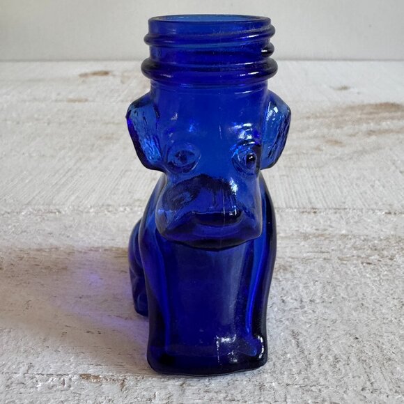 Vintage Cobalt Blue Glass Dog Candy Dispenser Bottle - Picture 7 of 7